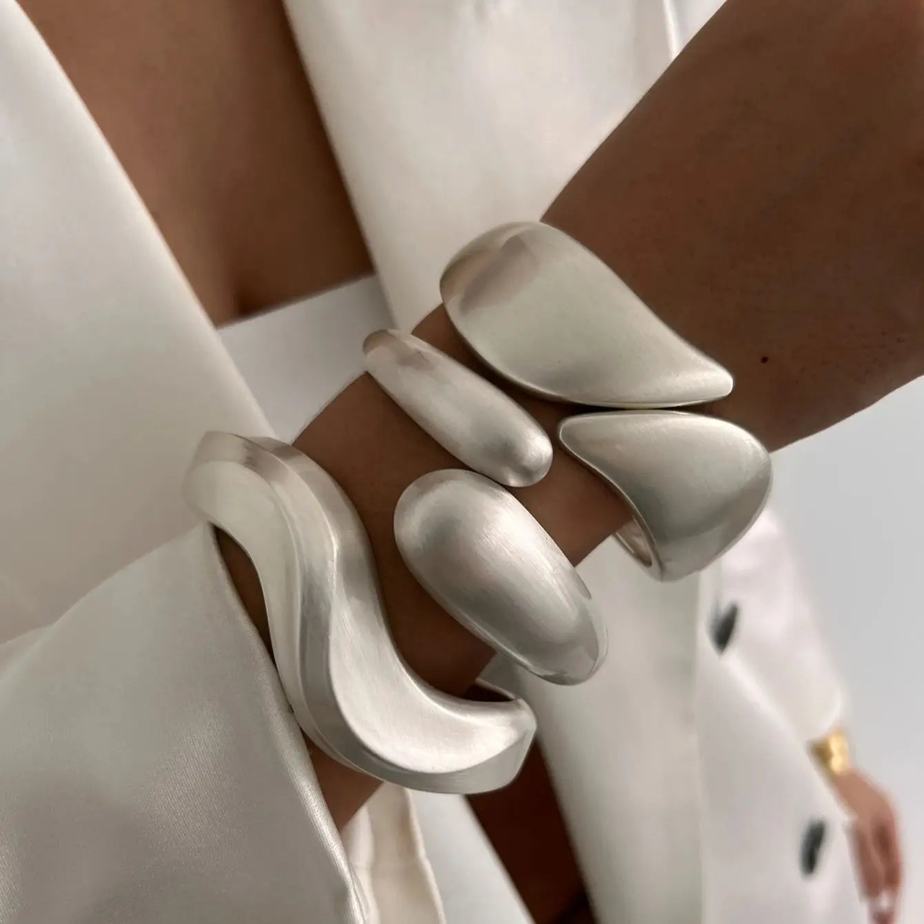 Matte Gold Wave Water Drop Wide Cuff Bracelet