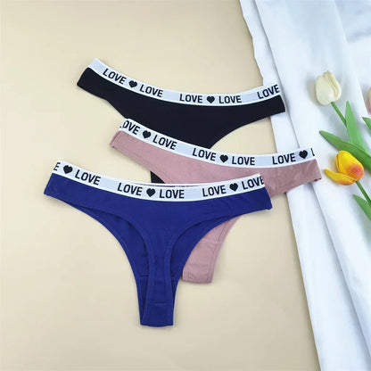 3Pcs "Love" Letters Cotton Sexy G-string