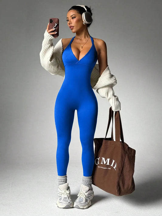 Sleeveless Backless Yoga Compression Leggings Overhead
