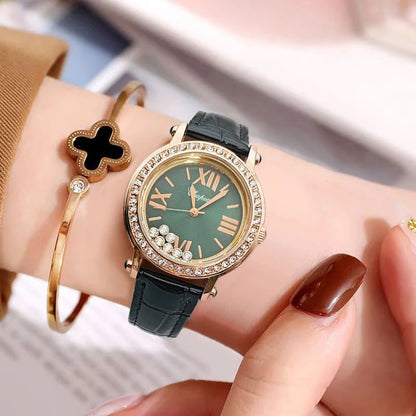 Vintage Green Waterproof with a Luxurious Diamond-Studded Watch
