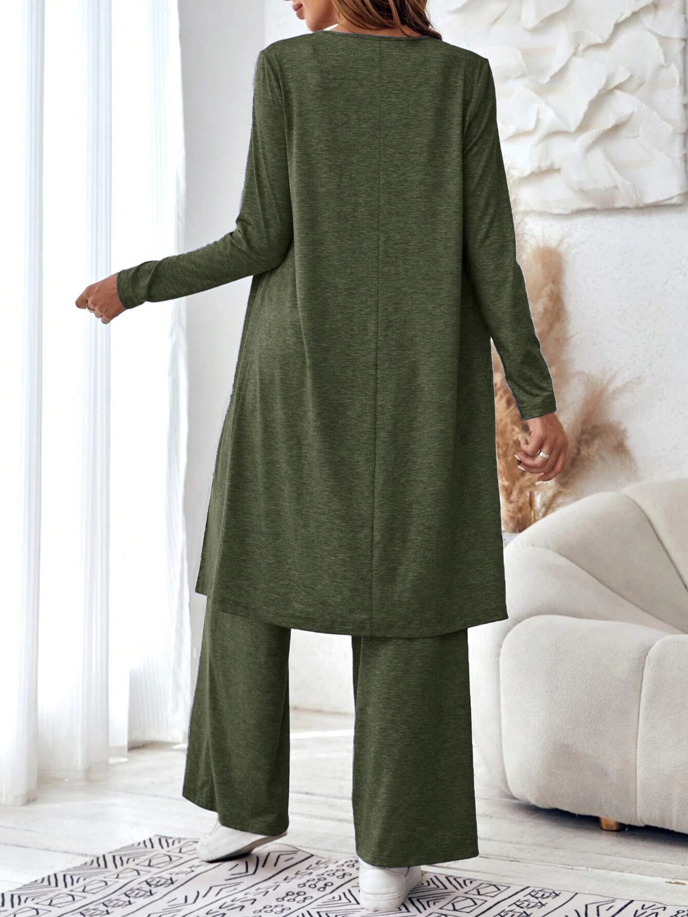 Casual loose three piece vest pants cardigan three piece set
