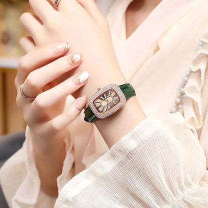 Leather strap with diamond inlay water diamond wine barrel quartz watch
