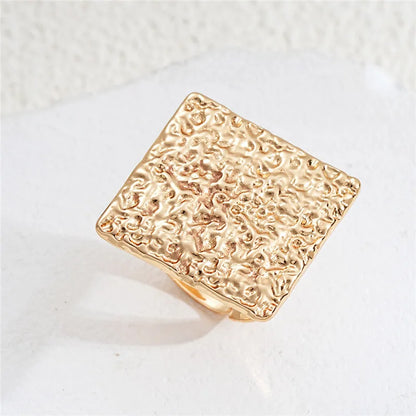 Stainless Steel Irregular Geometric Open Gold Texture Ring