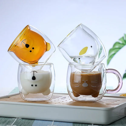 Cute Bear Double-layer Coffee Mug Double Glass Cup with Handle Mug