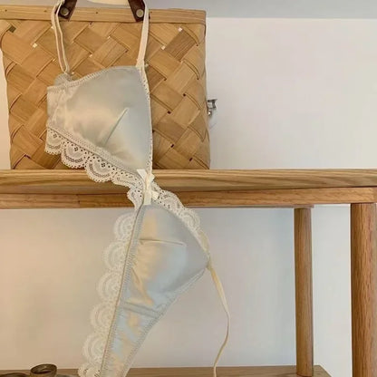 Korean Style Triangle Cup Bow Lace Bra