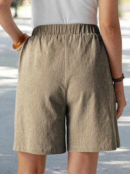 Summer Casual Loose Pocket Buttoned Linen Shorts
