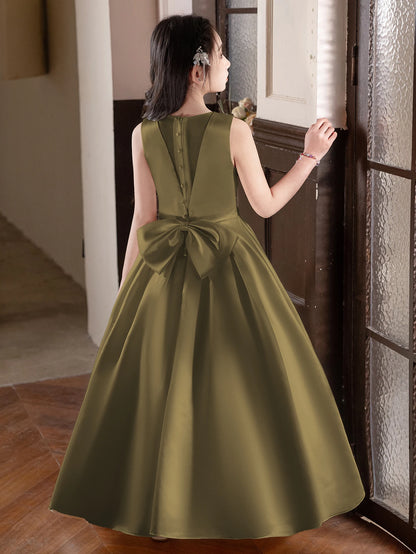 Black Long Dress For Teenage Big Bow Bridesmaid Dress