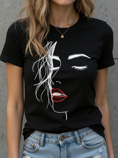 Abstract Face Line Art Graphic Print T-Shirt