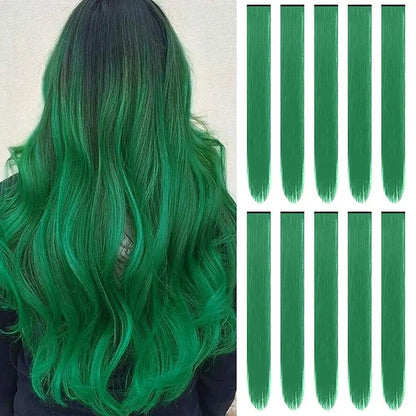 1 5 11 Pcs/lot Clip in Hair Extensions Highlights Synthetic Hair 22 inch Rainbow