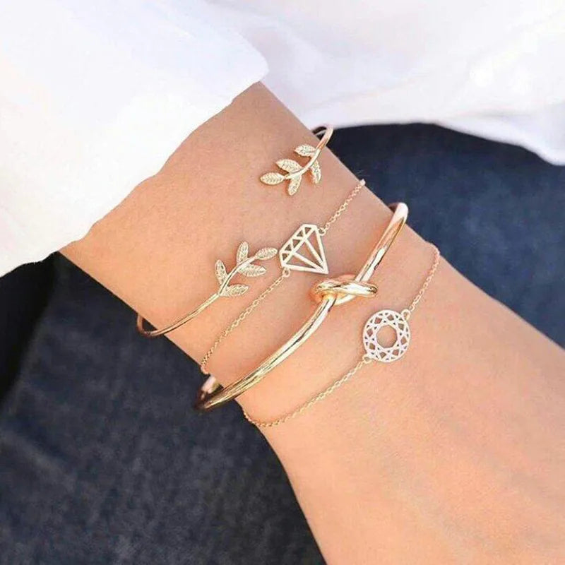 4pcs Punk Curb Cuban Chain Bracelets Set