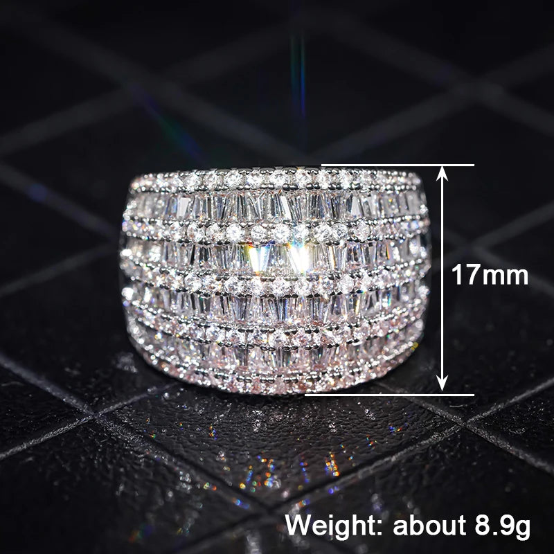 Huitan Charming Inlaid Bright Cubic Zirconia Silver Rings