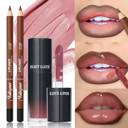 2pcs Waterproof Lip Matte Lip Liner & Lip Glaze Set