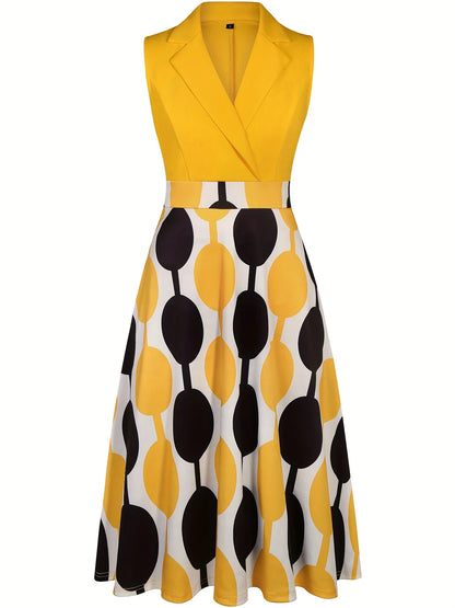 Sleeveless Geometry Elegant Maxi Fit And Flare Swing Long Dress