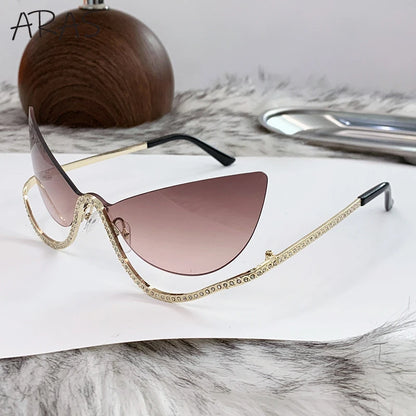 Sexy Cat Eye Rimless Luxury Brand Rhinestone Sun Glasses