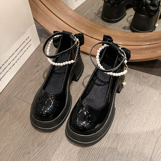 High Heels Pearl Buckles Shoes