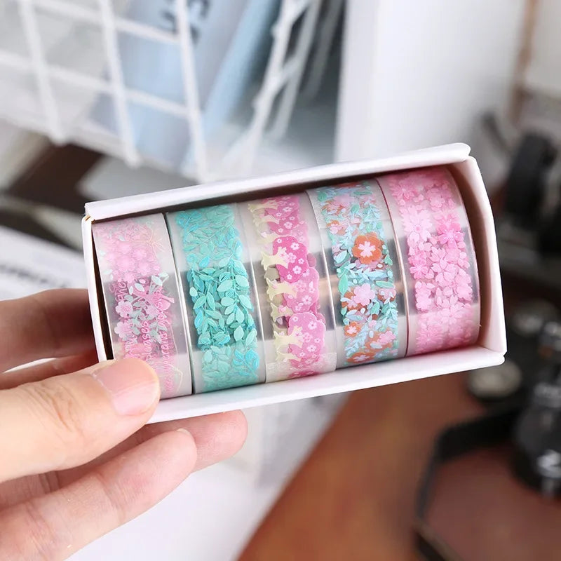 5Rolls Kawaii Transparent Sticker Tape DIY Decorative Material Tape