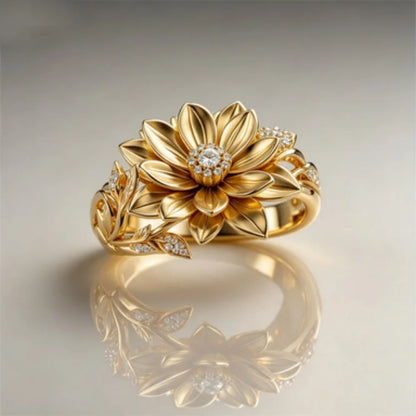 Luxury Plant White Zircon Big Stone Lotus Ring