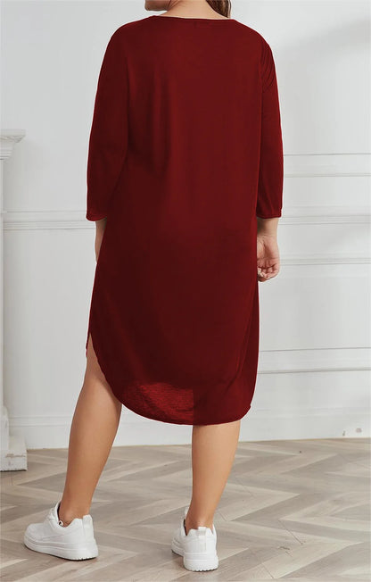Plus Size 3/4 Sleeve Criss Cross V Neck Sleep Dress Pajamas