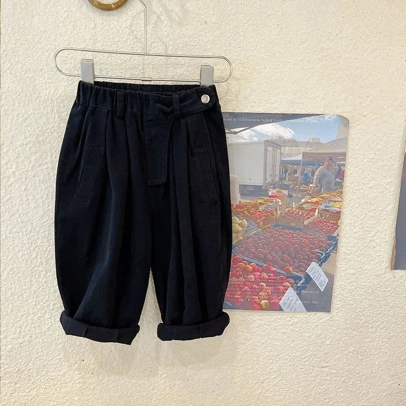 Autumn Casual Girls Loose Radish Cotton High Waist Pants