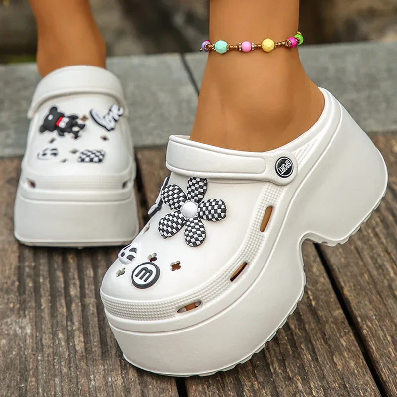 Chunky Platform Clogs Garden Slippers Hollow Out Thick Bottom Slip Beach