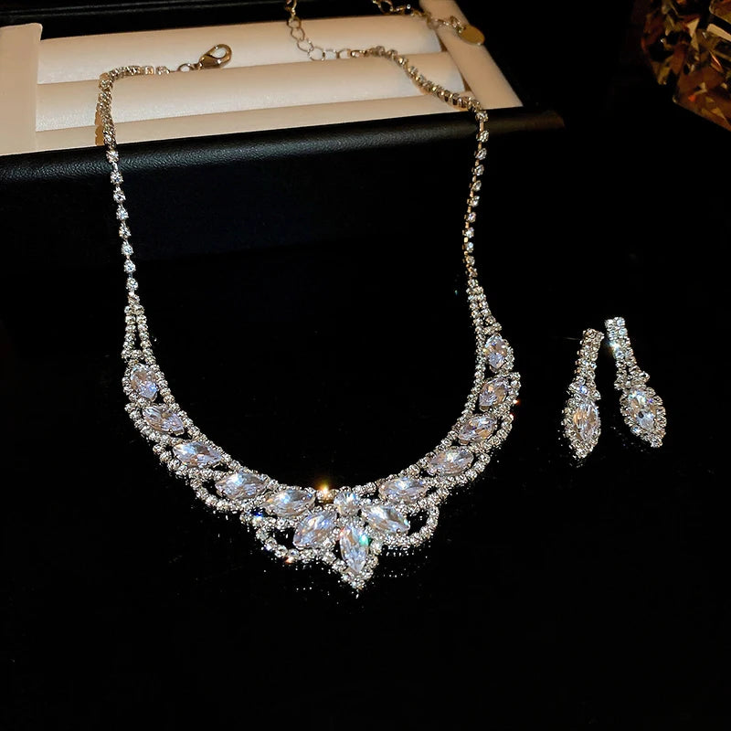 Inlaid Red Rhinestone Necklace Earring Set