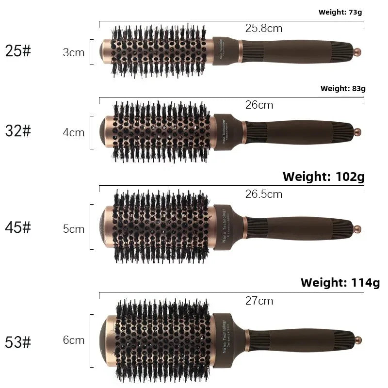 Ceramic Round Barrel Hair Curling Brush Anti Static Round Rolling Brush