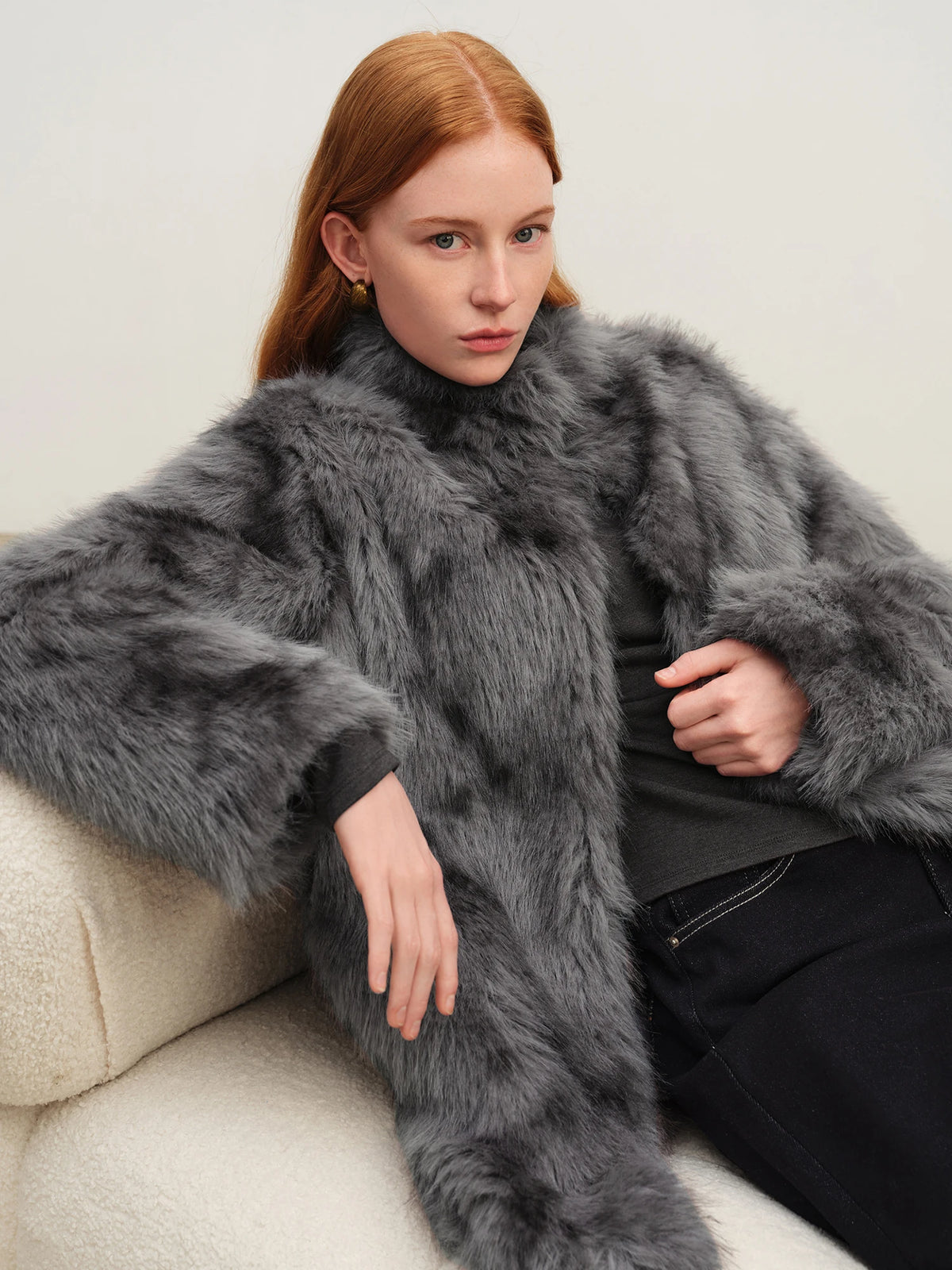 Winter Petite Mock Neck Short Hand Dyed Faux Fur Coat