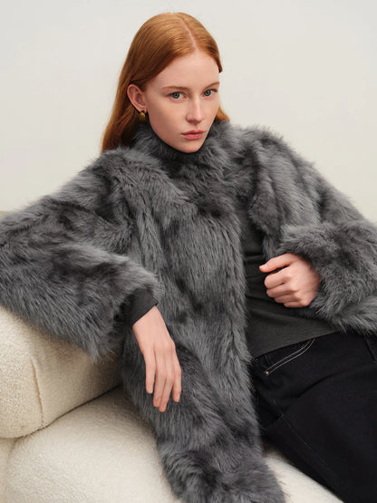 Winter Petite Mock Neck Short Hand Dyed Faux Fur Coat