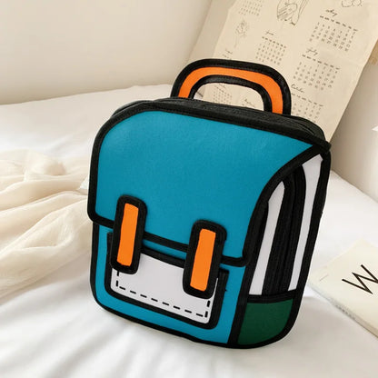 Two Dimensional 3d Multi-Functional Backpack Schoolbag Students
