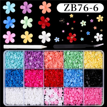 12/15Grids Acrylic Flower Nail Charms Mix Colors Set