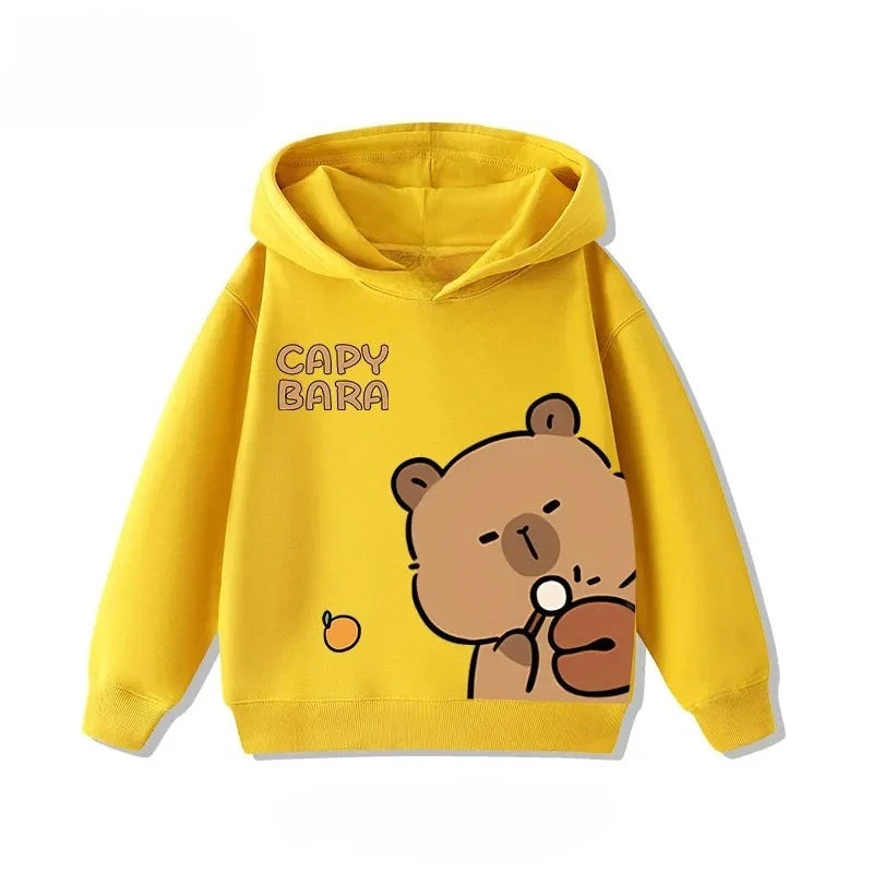 Autumn Winter Cartoon Cute Capybara Print Hooded Pullover