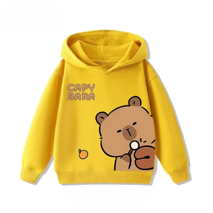 Autumn Winter Cartoon Cute Capybara Print Hooded Pullover