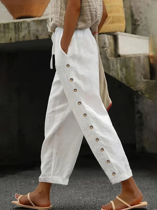 Elastic Waist Relaxed Fit Casual 3/4 Length Lounge Pants