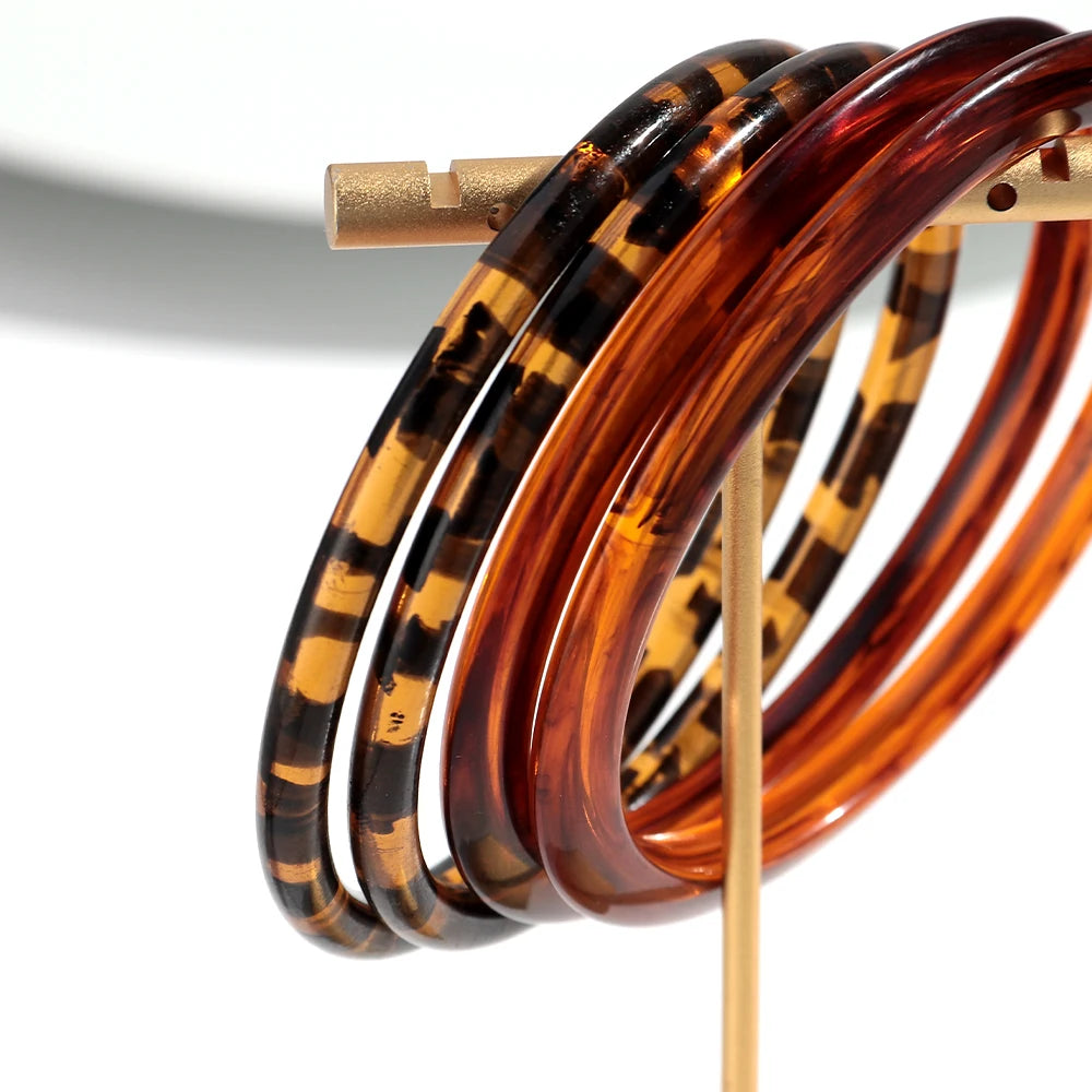 Leopard Thin Round Acrylic Bangles Resin Geometric Stackable Bracelets