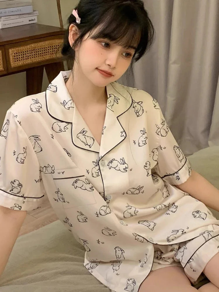 Short Sleeve Button Top and Shorts Pink Sleepwear Soft Comfy Pajama Set