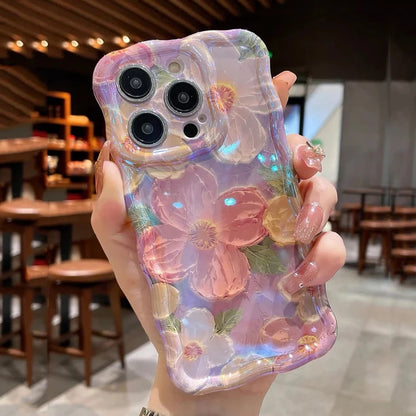 Retro Oil Painting Phone Case For iPhone ProMax Flower Print Silicone Cover