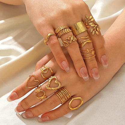 Gold Stainless Steel Heart Metal Hollow Waterproof Rings