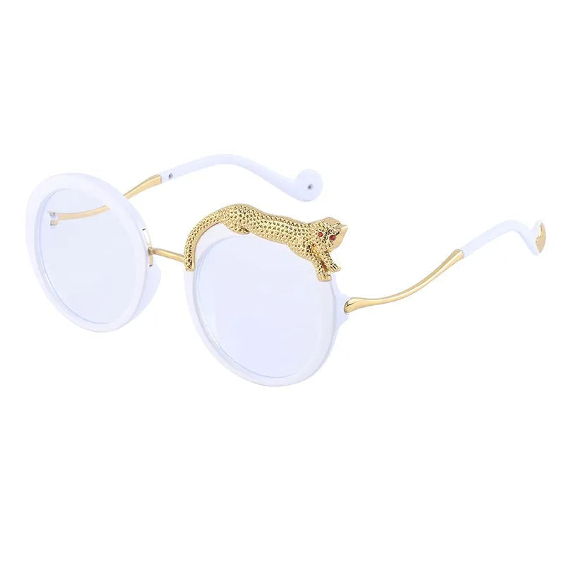 Oversized Round Crystal Leopard Sun Glasses