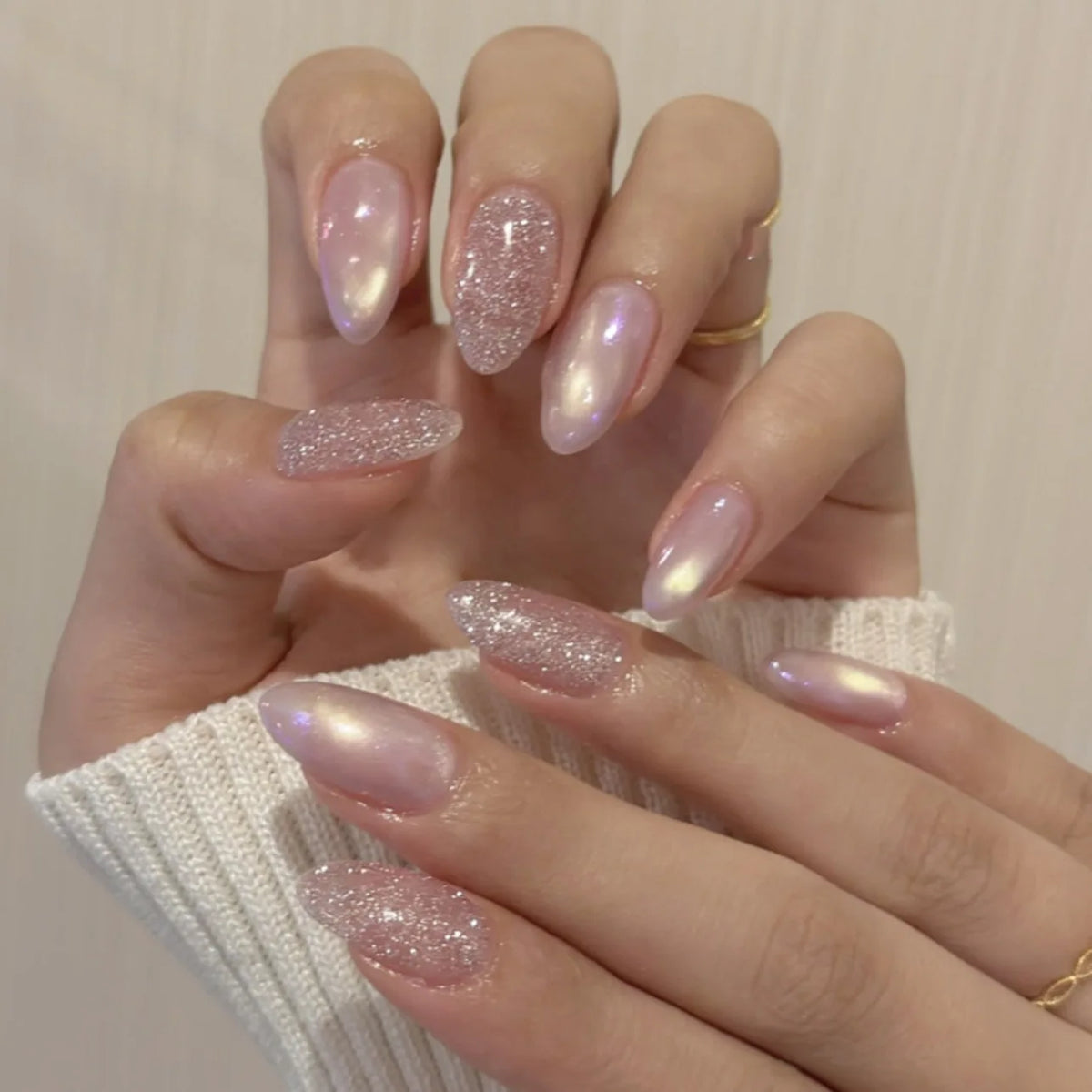 24Pcs Metallic Cat Eye French Sheer Manicure Tip Art Textured 3D Acrylic False Nails