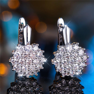 White Zircon Stone Snowflake Hoop Earrings