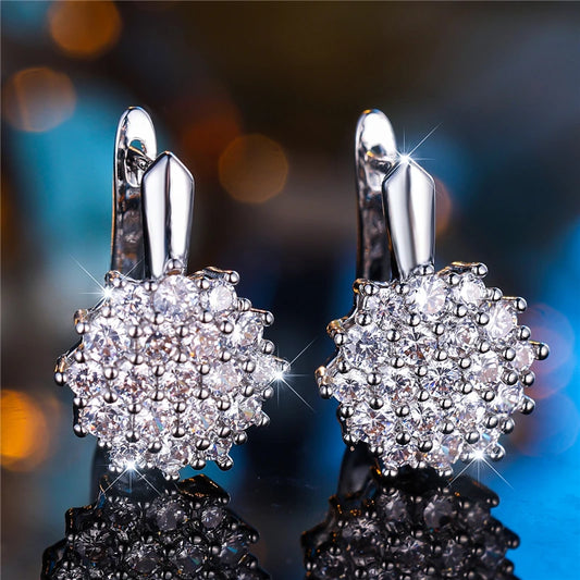 White Zircon Stone Snowflake Hoop Earrings