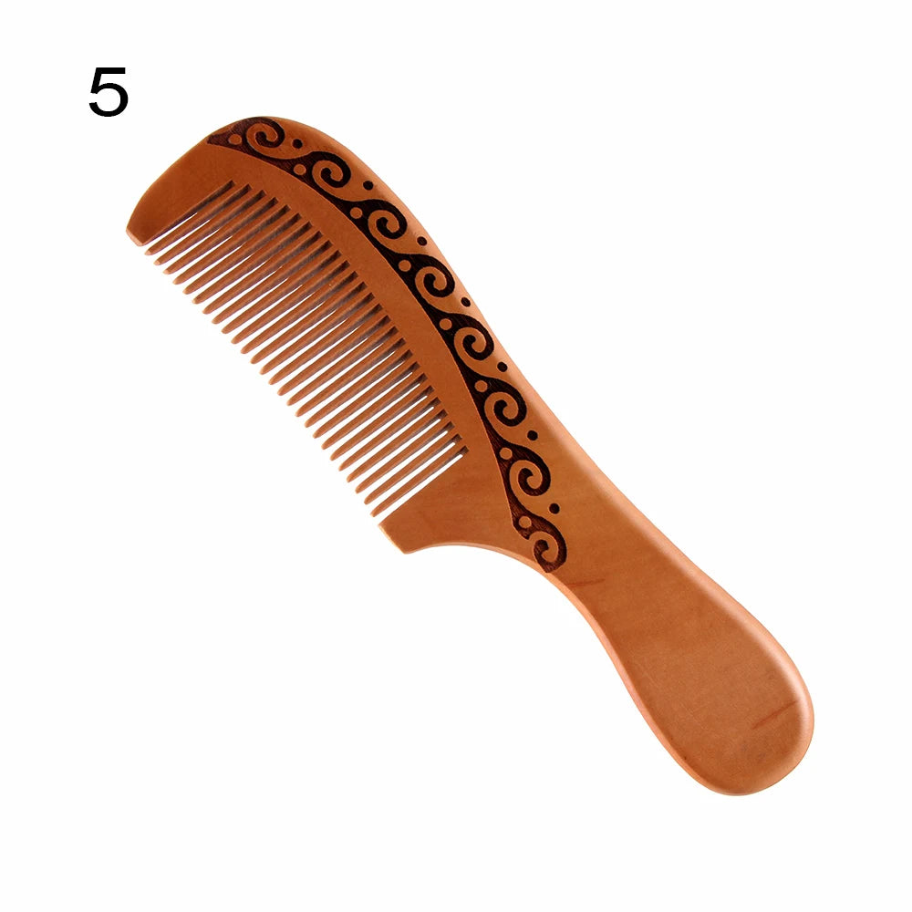 مشط خشبي طبيعي من خشب الخوخ، أسنان قريبة ومضادة للكهرباء الساكنة