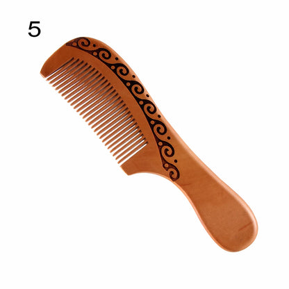 مشط خشبي طبيعي من خشب الخوخ، أسنان قريبة ومضادة للكهرباء الساكنة