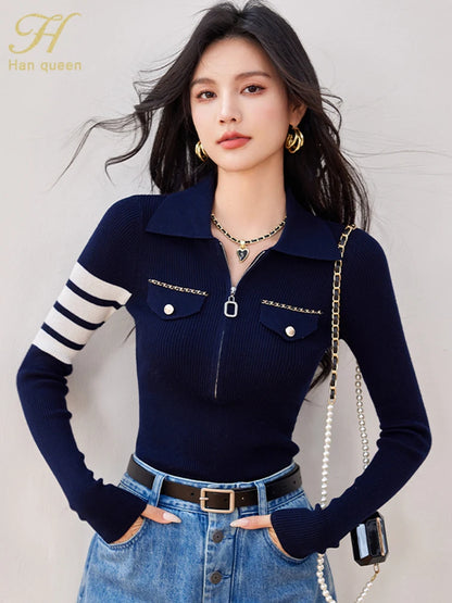 Chic Zippers Vintage Casual Knitted Pullover Sweaters