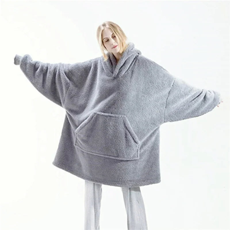 Thick Warm Hooded Outerwear Solid Elegant Soft Double Fleece Jacket pullover