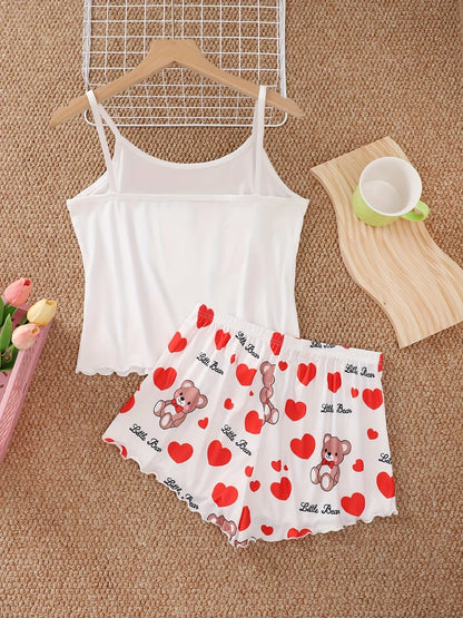 Cute Love Bear Printed Pajamas Set