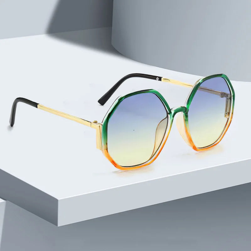 Geometric Multi-color Semi-circular Frame Semi Transparent Sunglasses