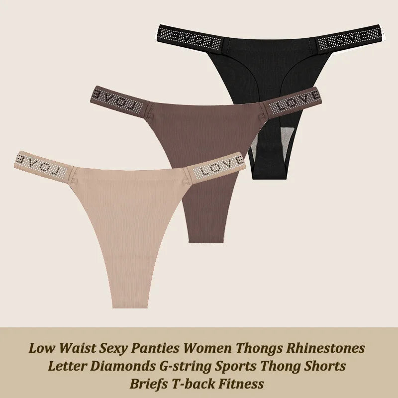 Low Waist Sexy Rhinestones Diamonds G-string Lingerie Set