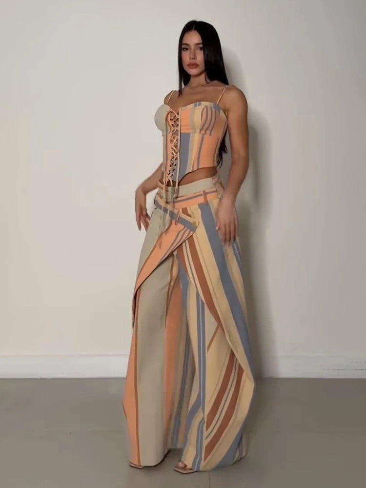Sexy Print Vest Pants Beach Slash Set