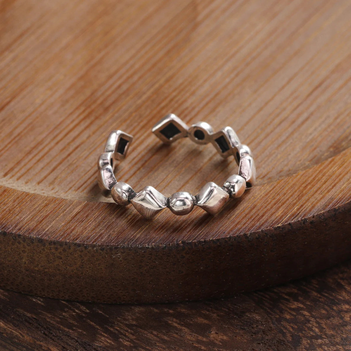 925 Sterling Silver Retro Geometric Asymmetric Rings